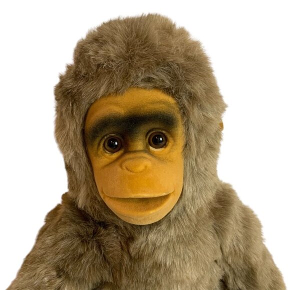 Vintage Party Plush Baby Gorilla Stuffed Animal Flocked Face Felt Hands Feet - Picture 2 of 8